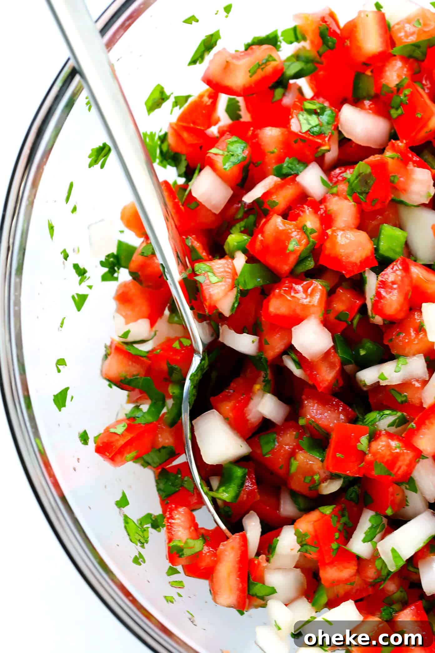The BEST Pico de Gallo recipe! It's easy to make in 10 minutes with just 7 ingredients, it's perfect for topping all of your favorite Mexican dishes, or eating simply as salsa with chips. It's also naturally gluten-free and vegan, and perfect for Cinco de Mayo. | Gimme Some Oven #picodegallo #mexican #salsa #glutenfree #appetizer #vegan Mexican Pico De Gallo Recipe