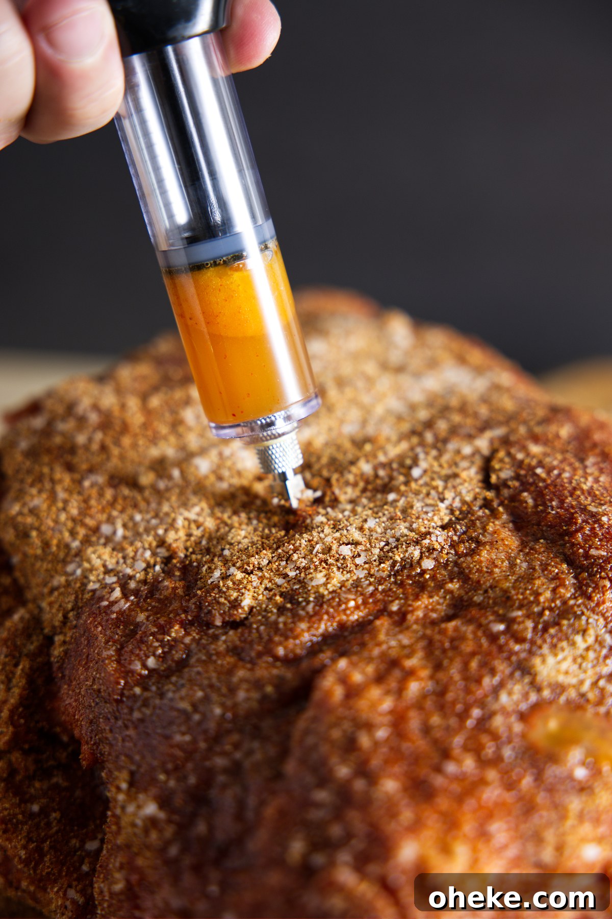 How to Inject a Pork Boston Butt for Juicy, Flavorful Results 6 Injecting marinade into seasoned meat.
