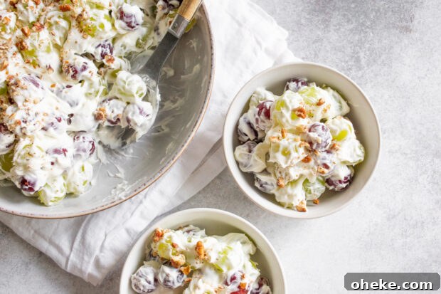 Sweet Grape Salad in a serving bowl and 2 small bowls. 