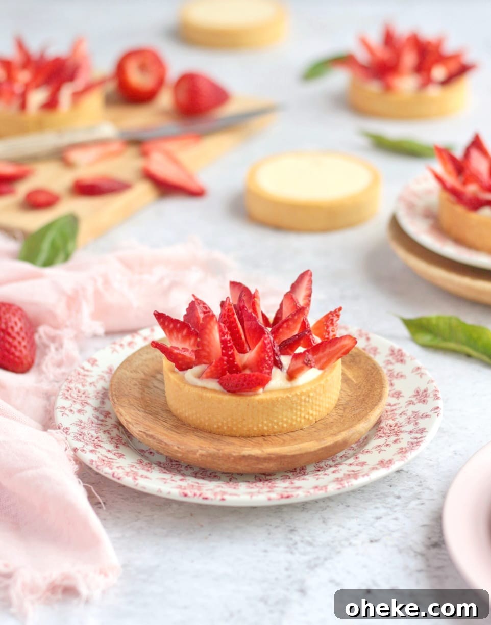 One finished tart with strawberries