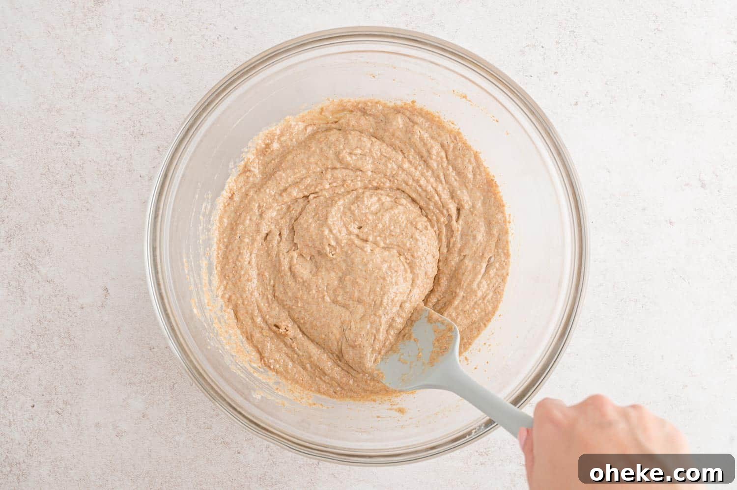 Moist Blueberry Bran Muffins with Honey and Cinnamon 7 Pancake batter in a mixing bowl.