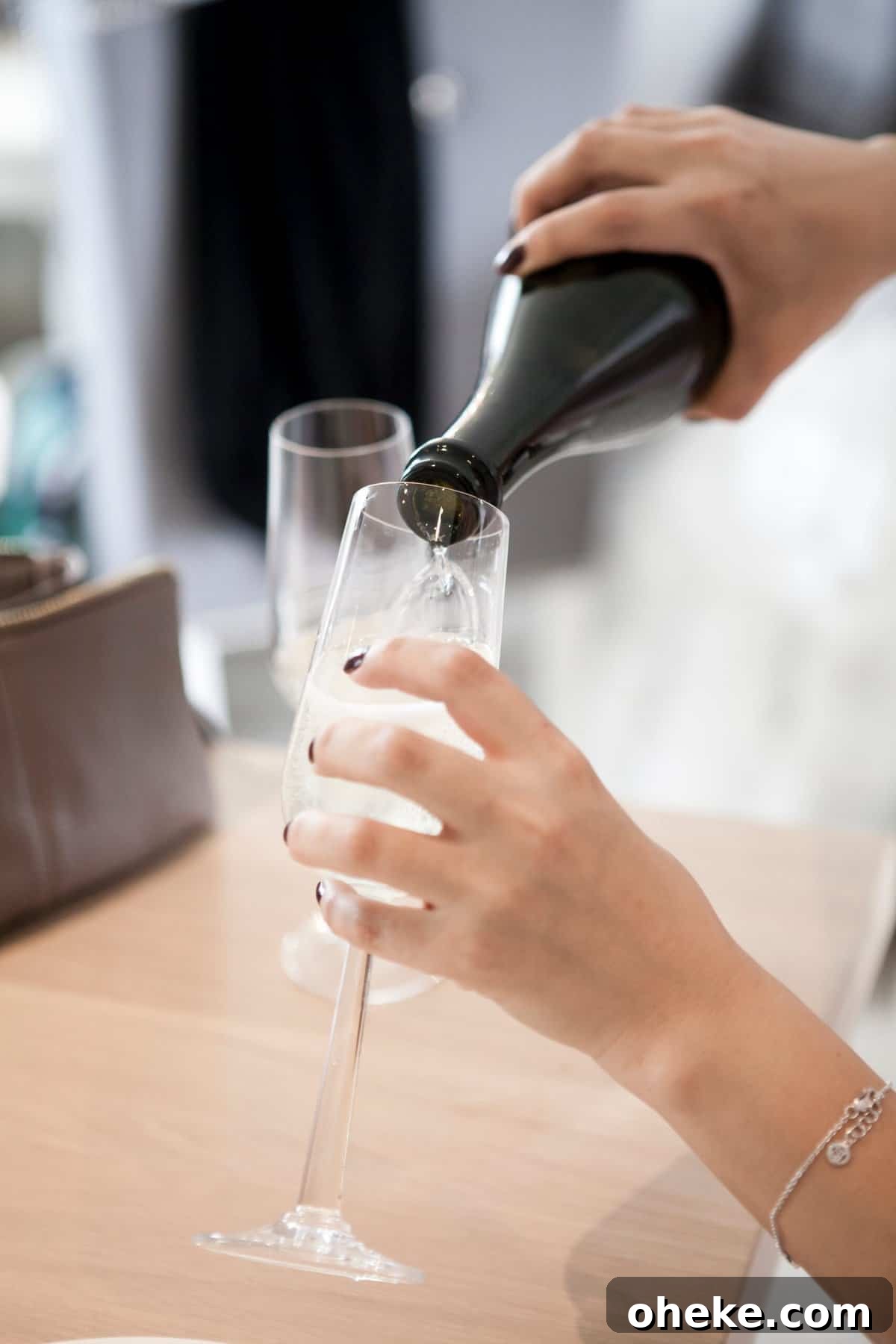 Non Alcoholic Champagne being poured into a glass