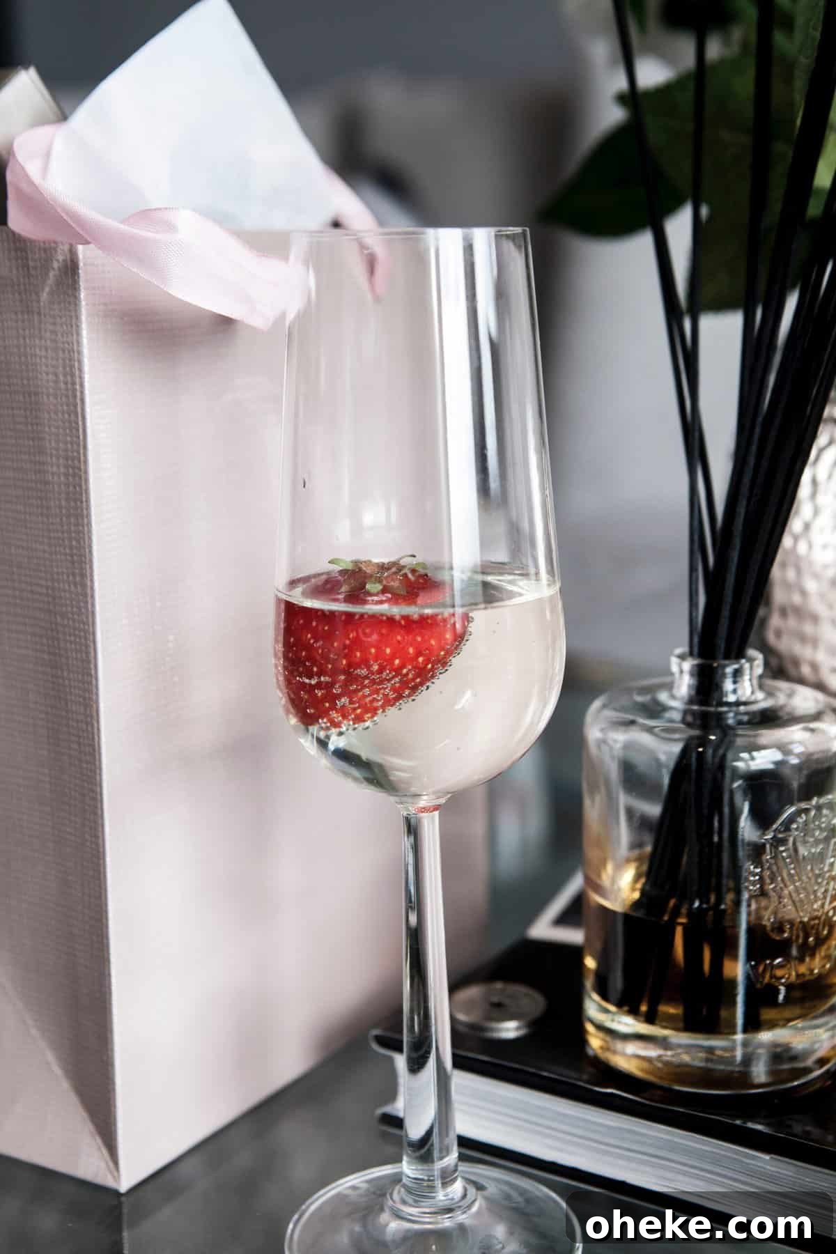 Non Alcoholic Champagne with strawberry in a glass
