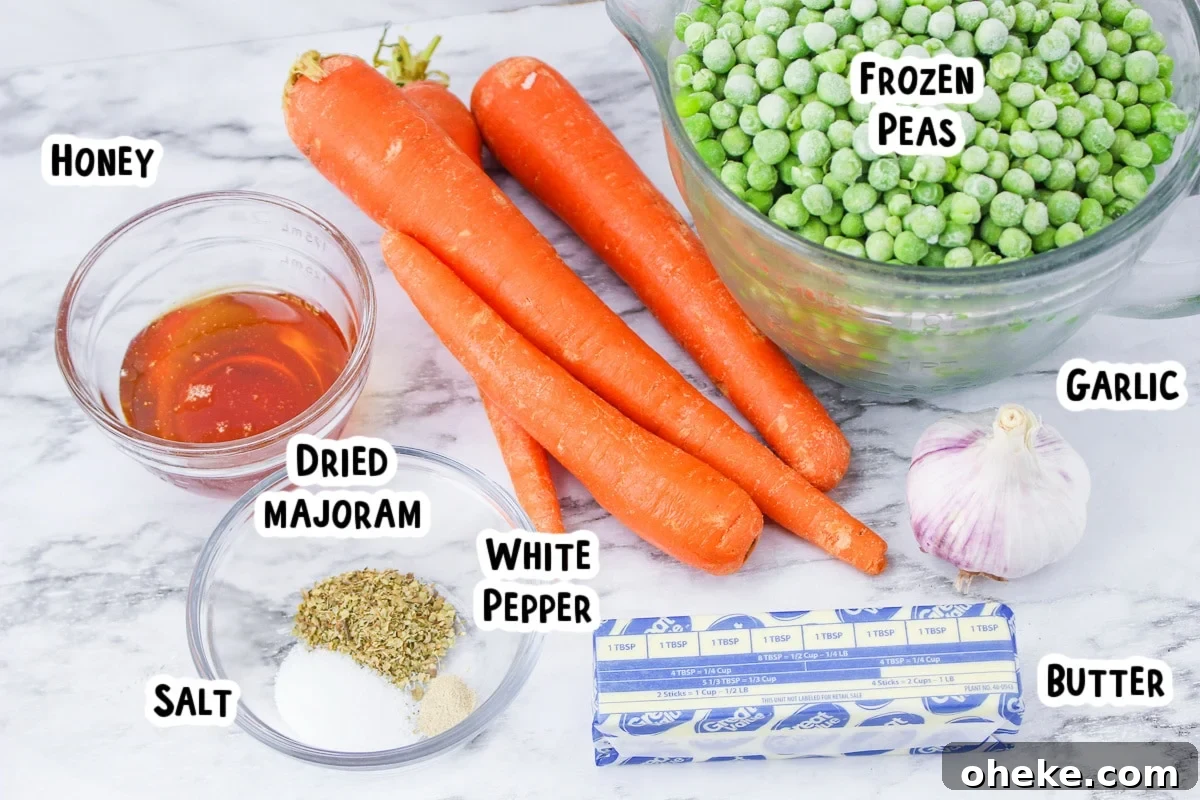 ingredients for peas and carrots on table