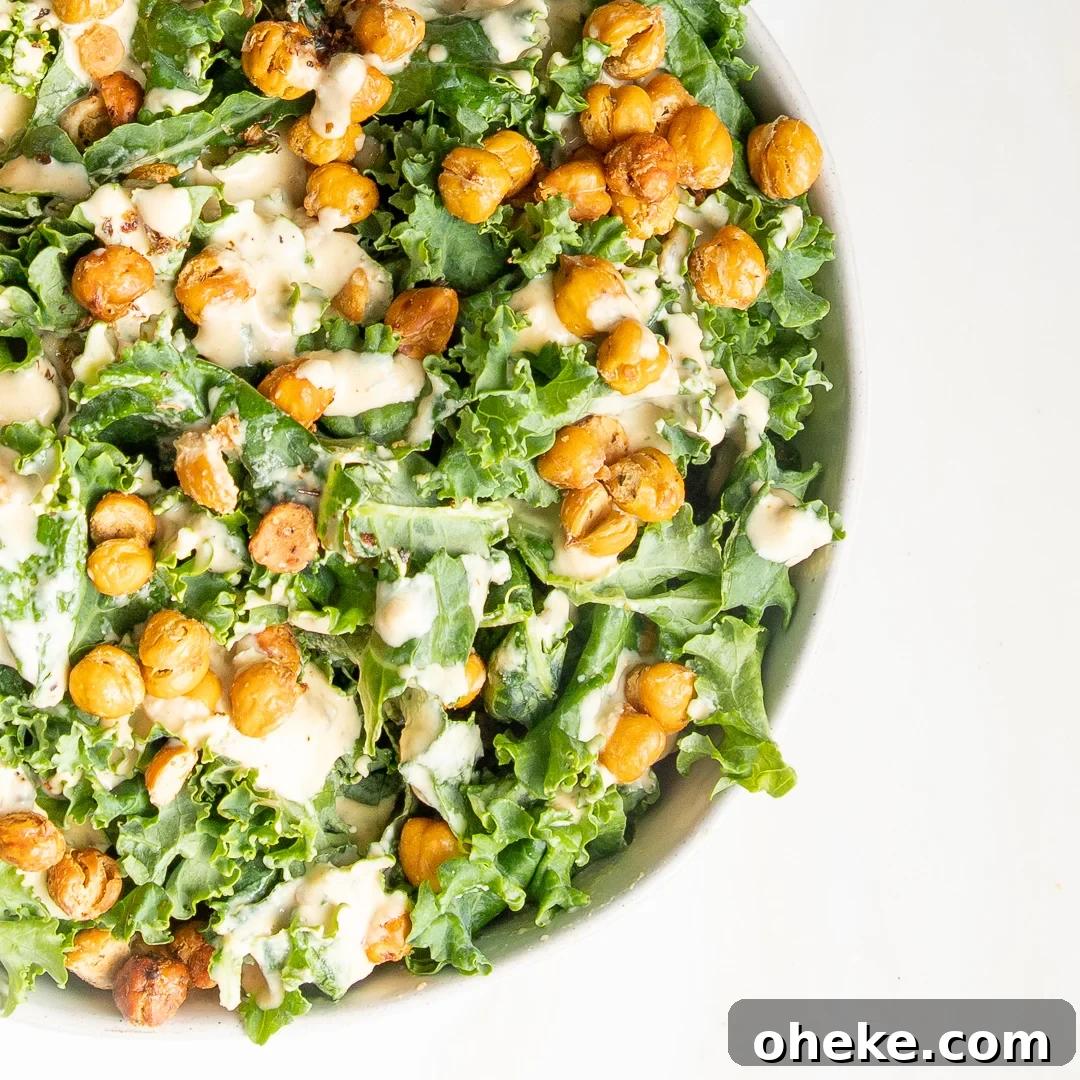 Kale, creamy dressing and crunchy chick pea croutons