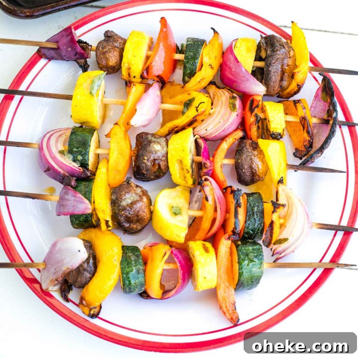 Veggie kabobs filled with colorful vegetables.