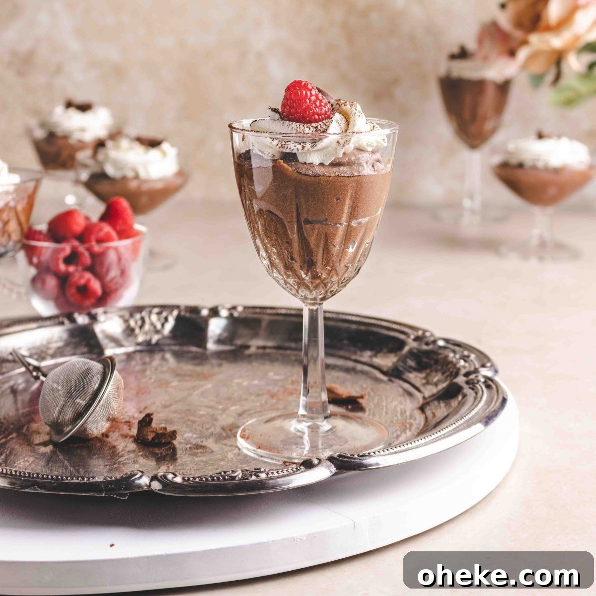 Chocolate mousse on a serving tray.