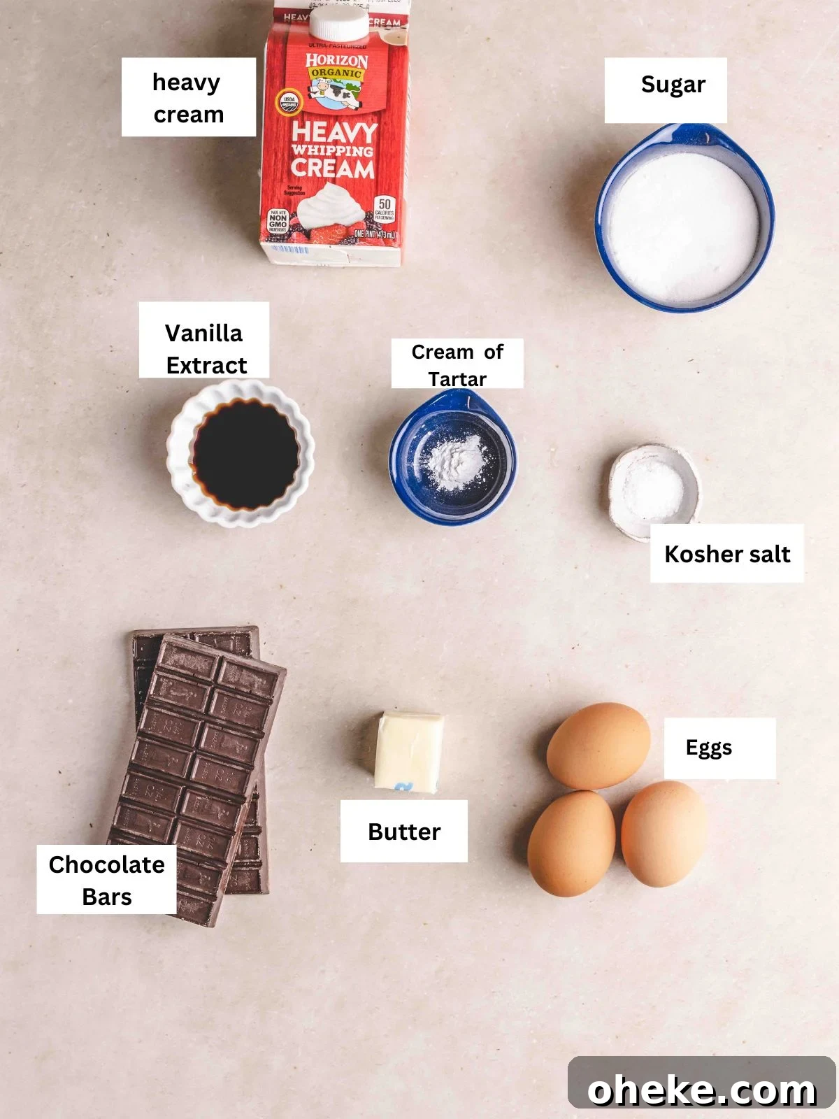 Ingredients list for mousse de chocolat.