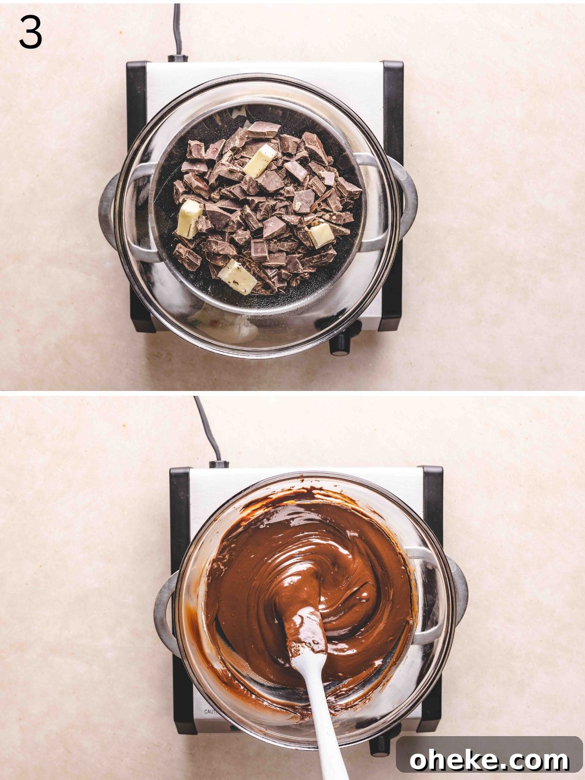 Melting chocolate on a double boiler.