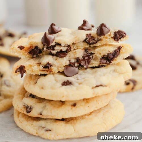 A stack of chocolate chip cookies without brown sugar.