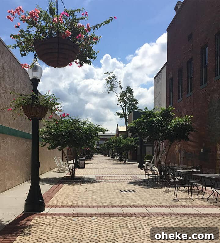 Visit Aiken, SC: Top Things to Do, Where to Stay, and Local Tips 4 A brick-lined alley with tables and chairs in downtown Aiken, SC.
