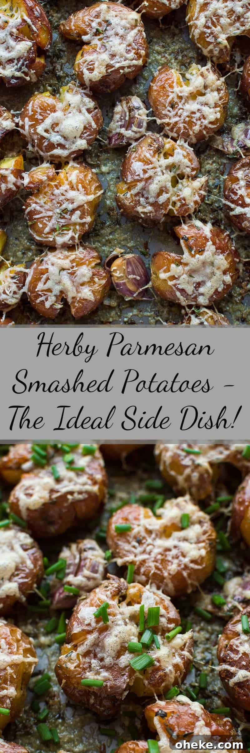 Crispy Herbed Parmesan Smashed Potatoes 3 Herby parmesan smashed potatoes - soft on the inside, crispy on the outside, these are the ultimate side-dish!