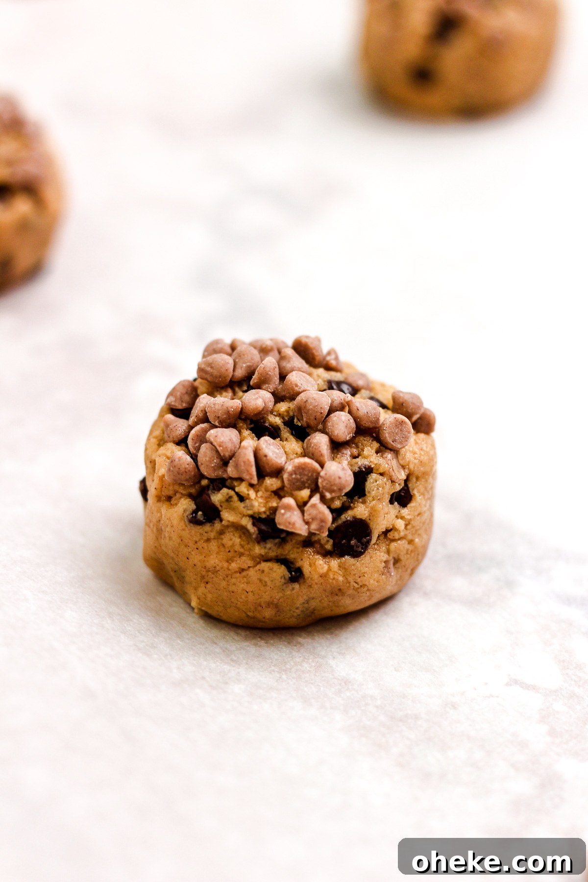 Cinnamon chocolate chip cookie dough ball and mini cinnamon chips.