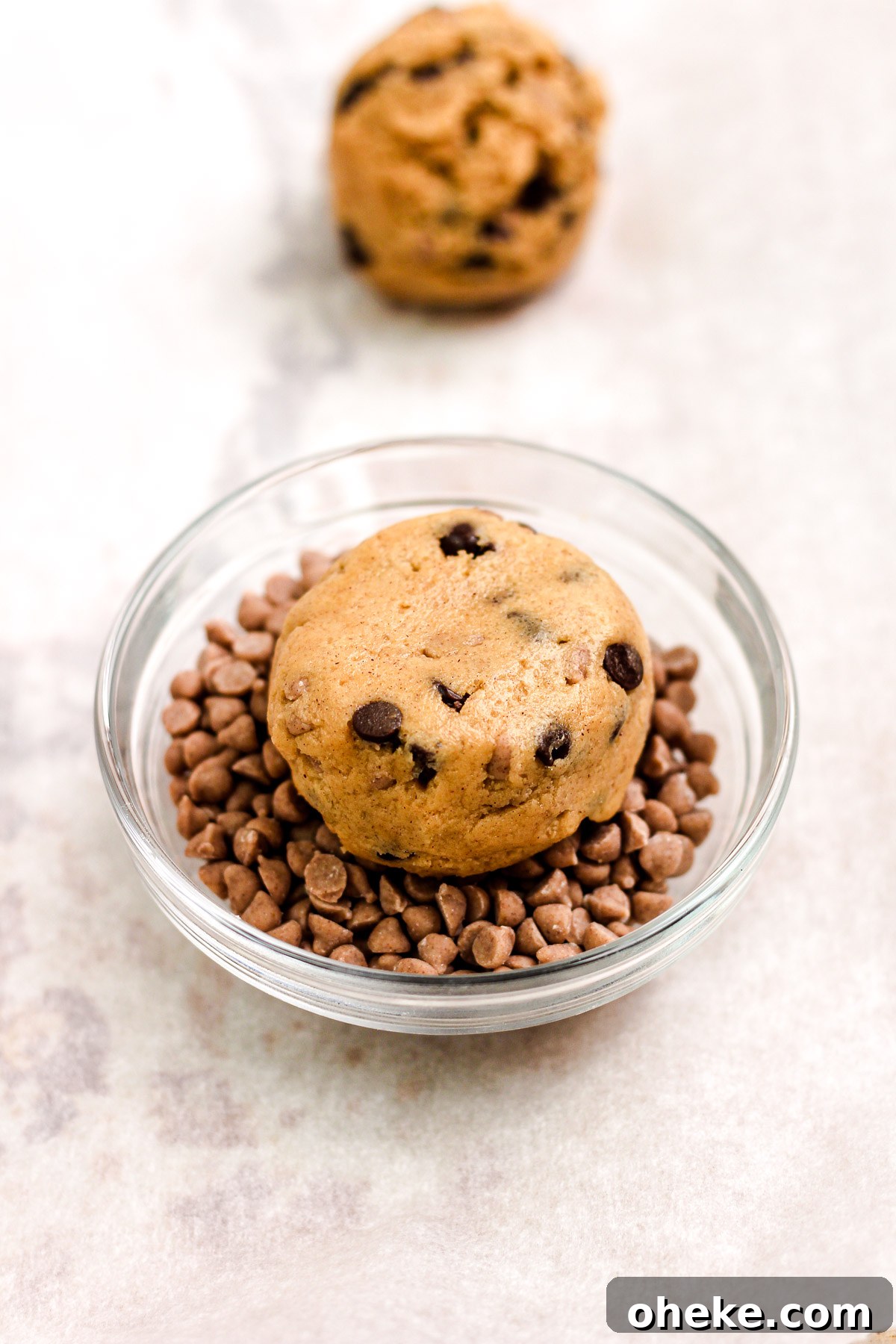 Cinnamon chocolate chip cookie dough ball and mini cinnamon chips.