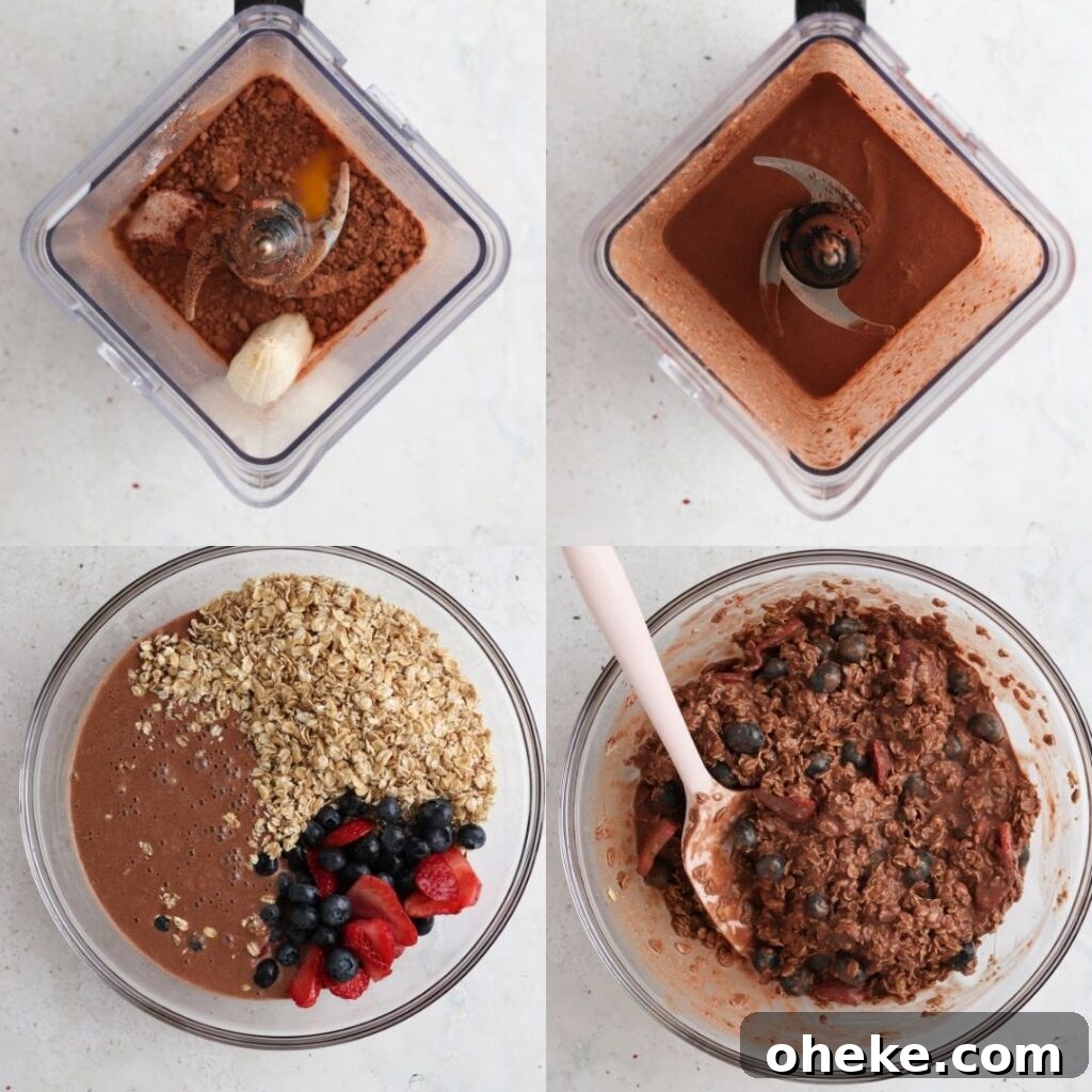 Gluten-Free Dairy-Free Chocolate Baked Oats Recipe 4 process shots how to make chocolate baked oats