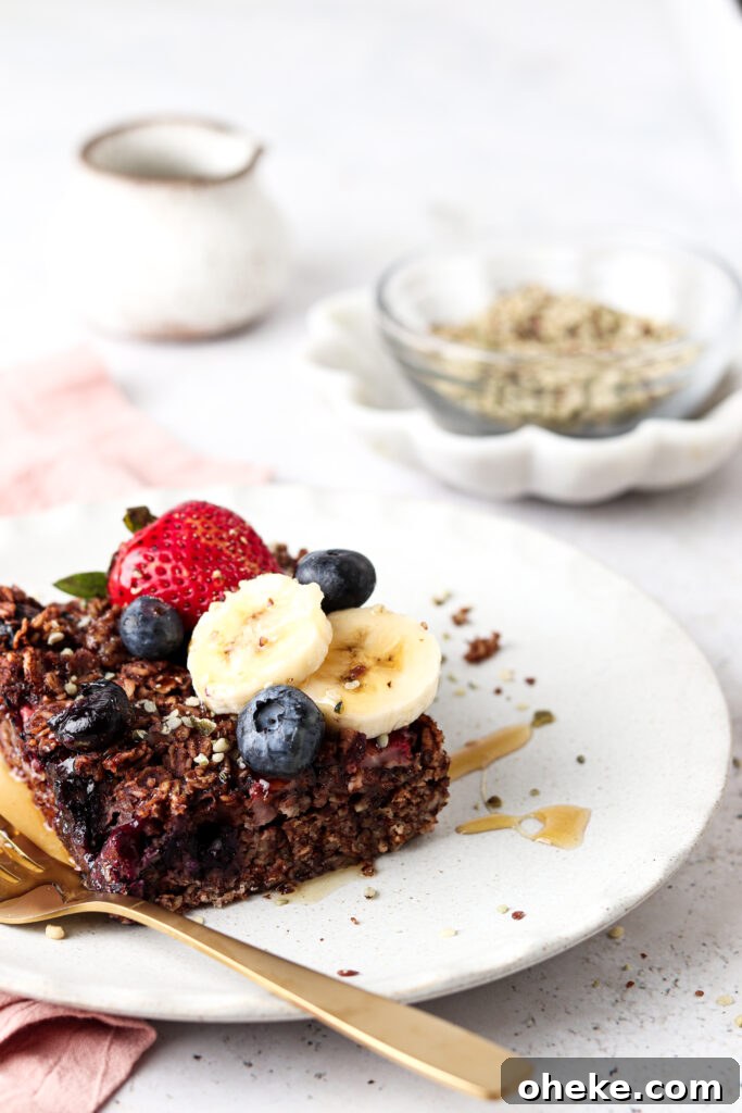 Gluten-Free Dairy-Free Chocolate Baked Oats Recipe 7 side shot of oats on a plate