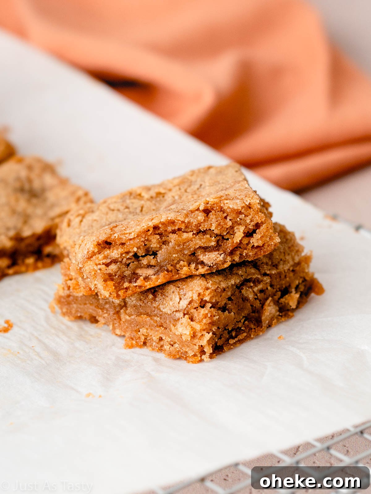 Stack of two apple blondies.