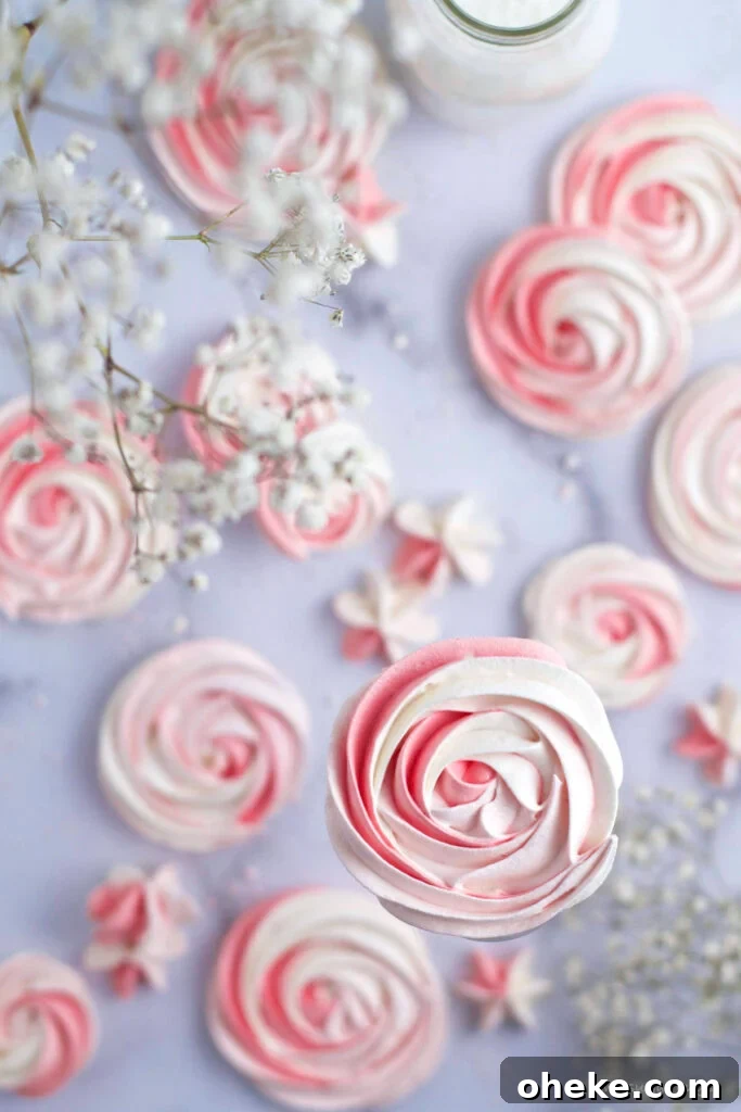 Crispy Meringue Cookies Without Cream of Tartar 2 meringue rosettes with flowers