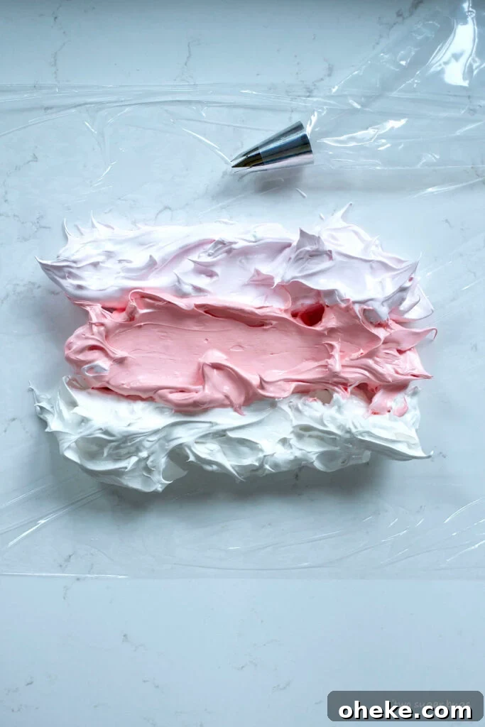 Crispy Meringue Cookies Without Cream of Tartar 11 three colors of meringue on plastic wrap