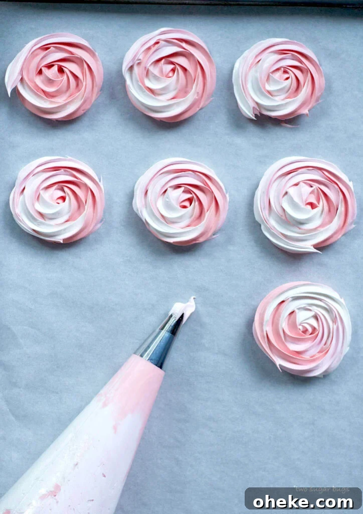 Crispy Meringue Cookies Without Cream of Tartar 13 meringue rosettes piped on parchment paper