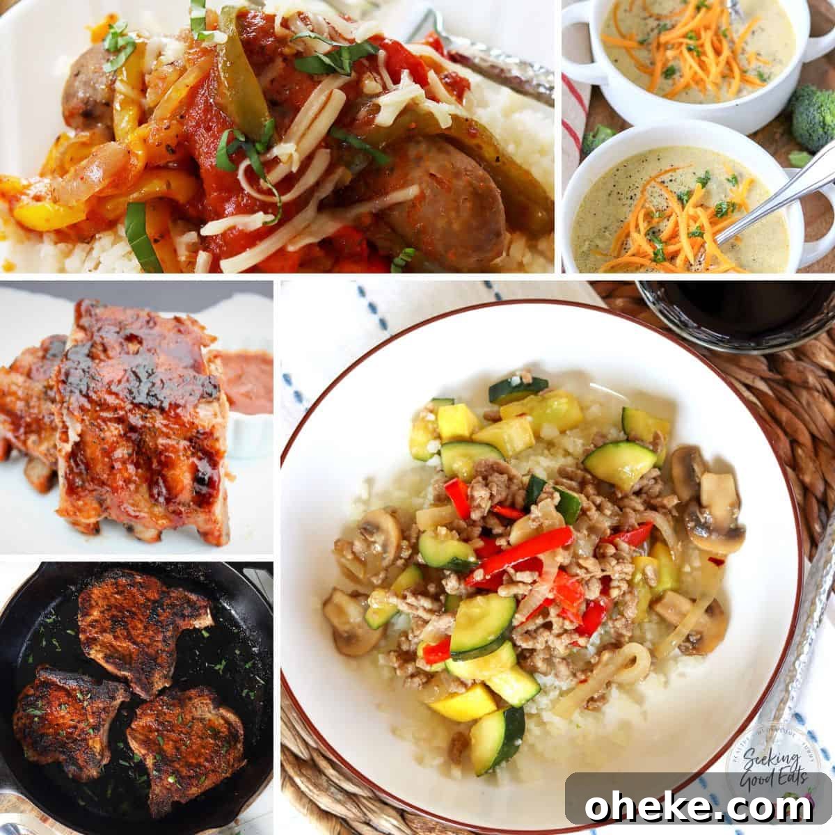A compilation of five pork keto dinner recipes