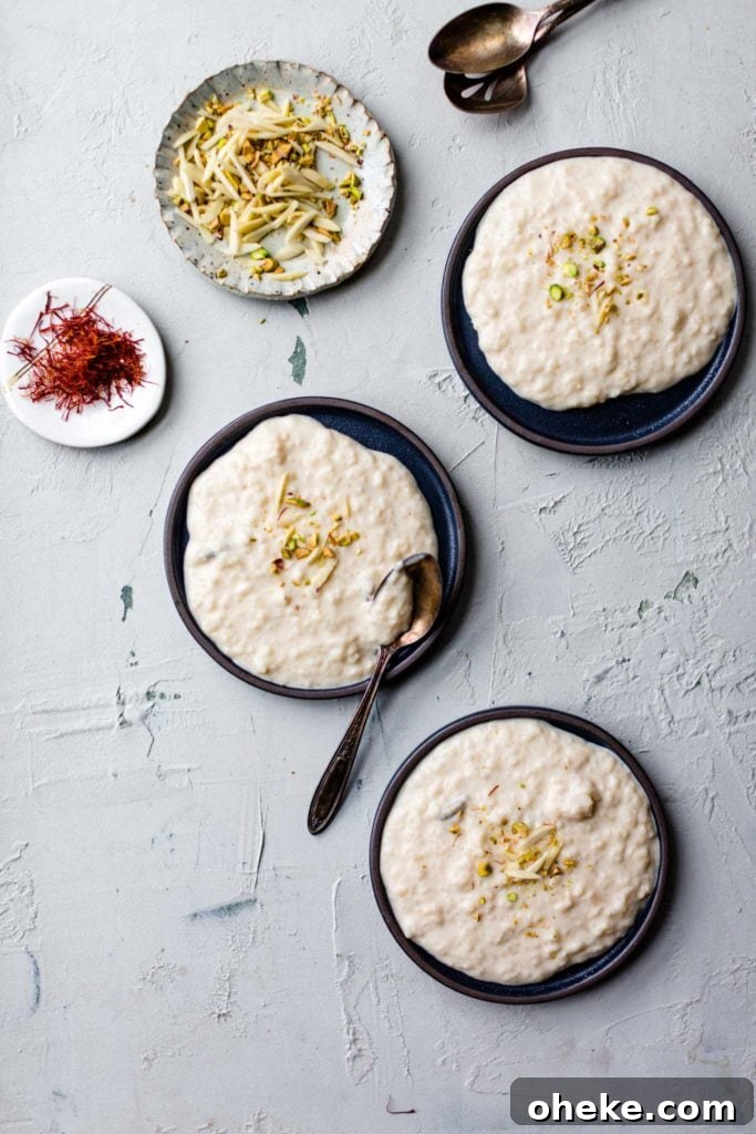Creamy Instant Pot Kheer Recipe – Quick & Authentic Guide 10 Instant Pot Kheer in dark plates garnished with nuts and saffron