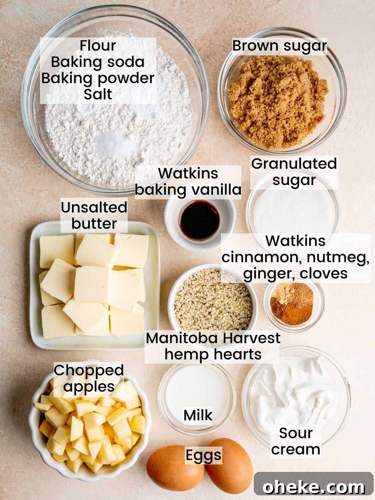 Apple Streusel Muffins ingredients labeled