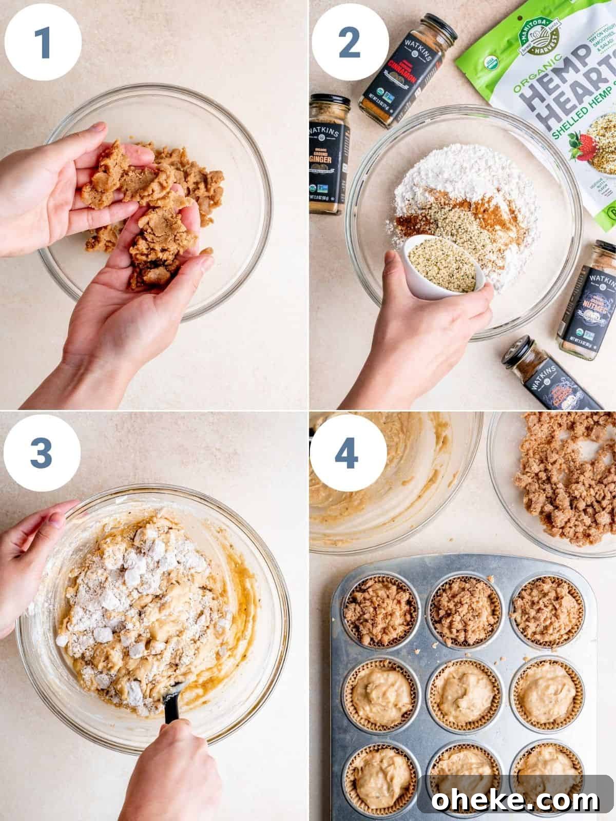 step by step instructions showing how to make apple streusel muffins