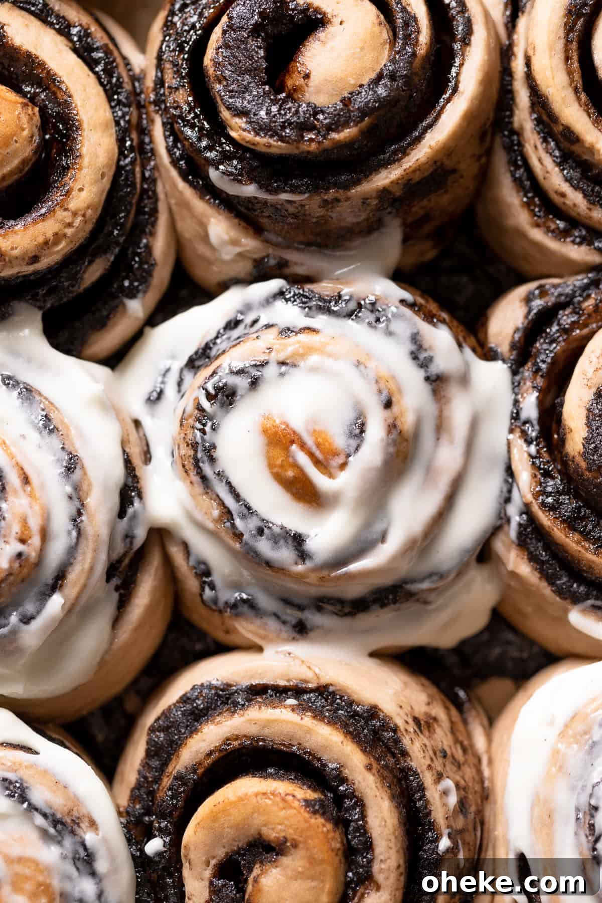 Cookies and Cream Cinnamon Rolls Recipe for Dessert Lovers 10 The tops of the cinnamon rolls after baking.