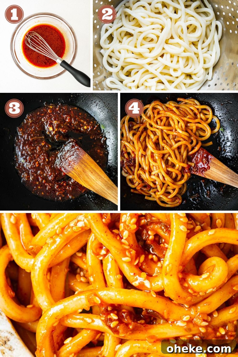 Spicy Gochujang Korean Noodles Recipe 5 How to make spicy Korean noodles in four simple steps: mix sauce ingredients, cook udon noodles, cook gochujang noodle sauce, then add the cooked noodles.