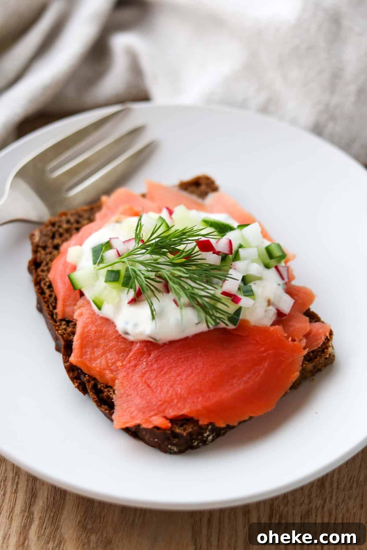 Creamy Horseradish Yogurt Sauce With 3 Simple Ingredients 5 Horseradish Yogurt Sauce on top of a smoked salmon open faced sandwich.