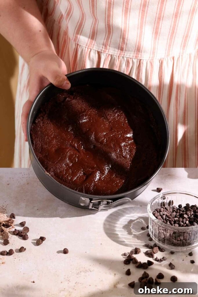 Decadent Chocolate Gooey Cake Recipe for Ultimate Indulgence 7 spread chocolate cake batter into cake tin