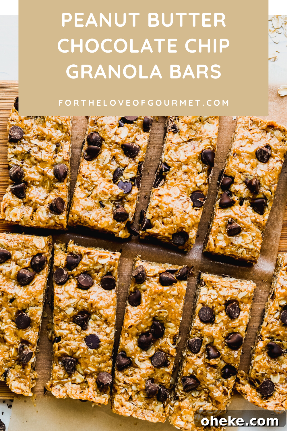 Peanut butter chocolate chip granola bars are an easy, no-bake granola bar recipe. This granola bar recipe is naturally-sweetened, gluten-free, and dairy-free. Made with natural peanut butter, rolled oats, flaxseed meal, and honey!
