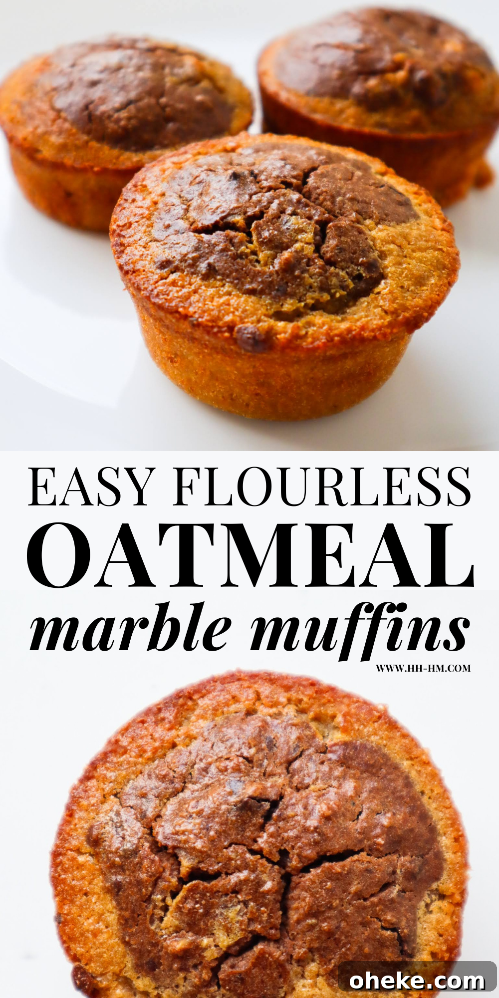 Flourless Marble Oatmeal Muffins with Swirled Chocolate and Vanilla 8 Flourless oatmeal marble muffins, gluten-free and tasty! Made with simple ingredients, this easy healthy muffin recipe is great for snacks or dessert!