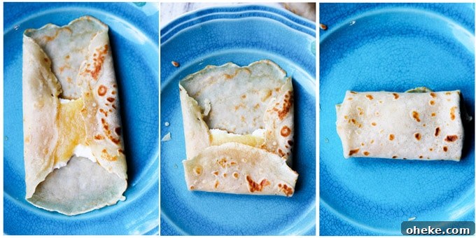 Apple Sauce Crepes With Honey Ricotta Filling 5 Folding crepes burrito style