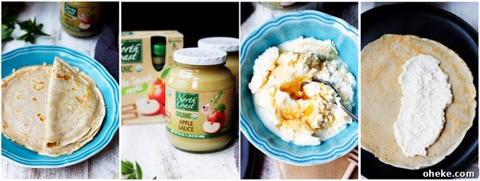 Apple Sauce Crepes With Honey Ricotta Filling 2 Filling up and rolling apple sauce crepes with honey ricotta