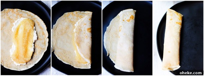 Apple Sauce Crepes With Honey Ricotta Filling 3 Folding apple sauce honey ricotta crepes