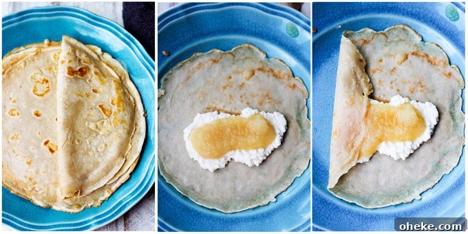 Apple Sauce Crepes With Honey Ricotta Filling 4 Folding apple sauce crepes burrito style