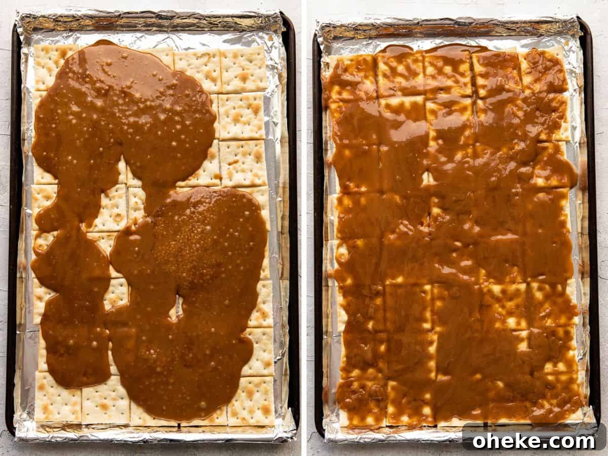 caramel covered crackers in the oven