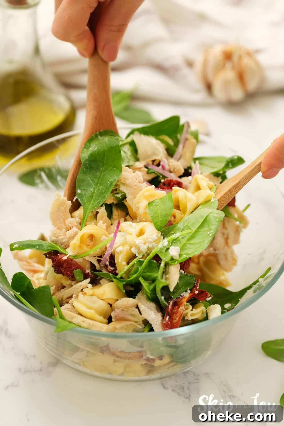 Mix tortellini salad ingredients
