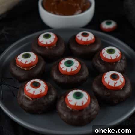 overhead view of plate of mini eyeball donuts