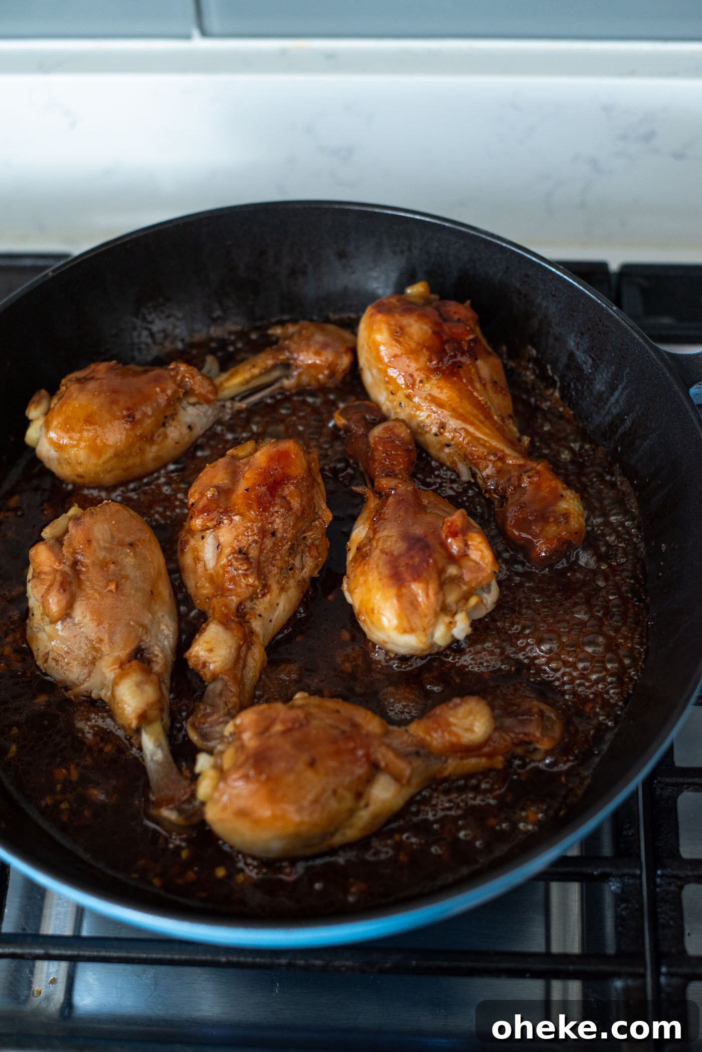Quick and easy teriyaki sauce bubbling in a skillet.