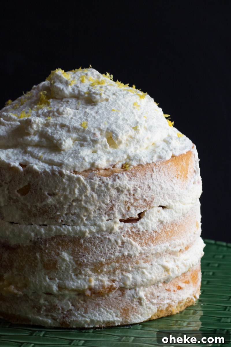 Danish layer cake of sponge cake layered with apricot and raspberry jams and custard, all topped off with whipped cream.
