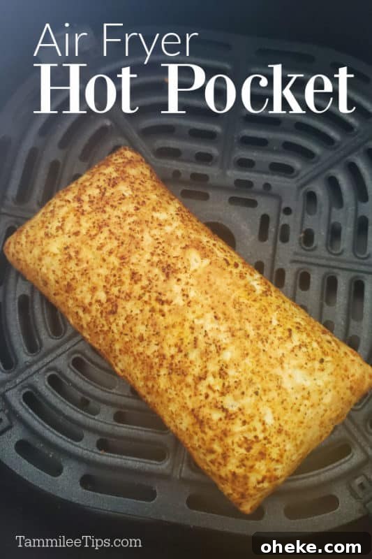 Air Fryer Hot Pocket over a hot pocket sitting in the air fryer basket