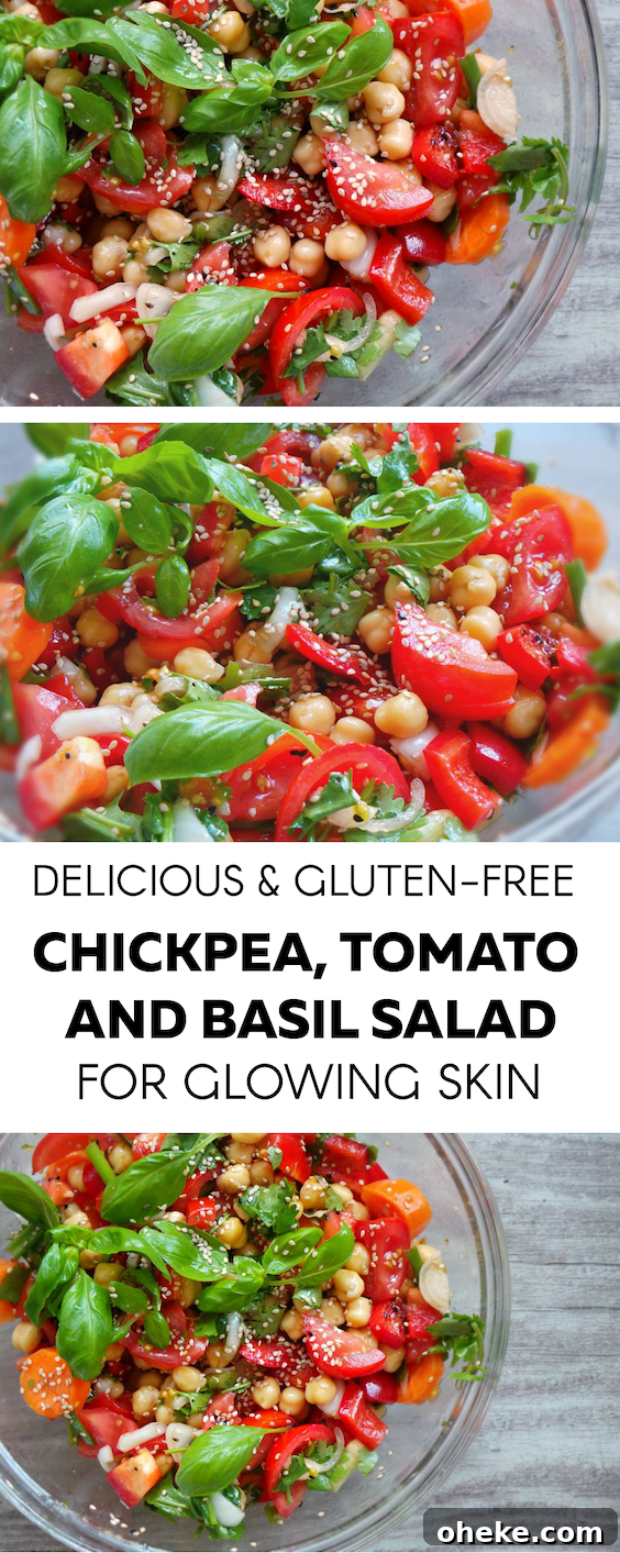 Tomato chickpea salad with basil! This is a refreshing, easy healthy salad that you can share with your family at dinner or have for a light lunch! | chickpea recipe | vegan & gluten-free