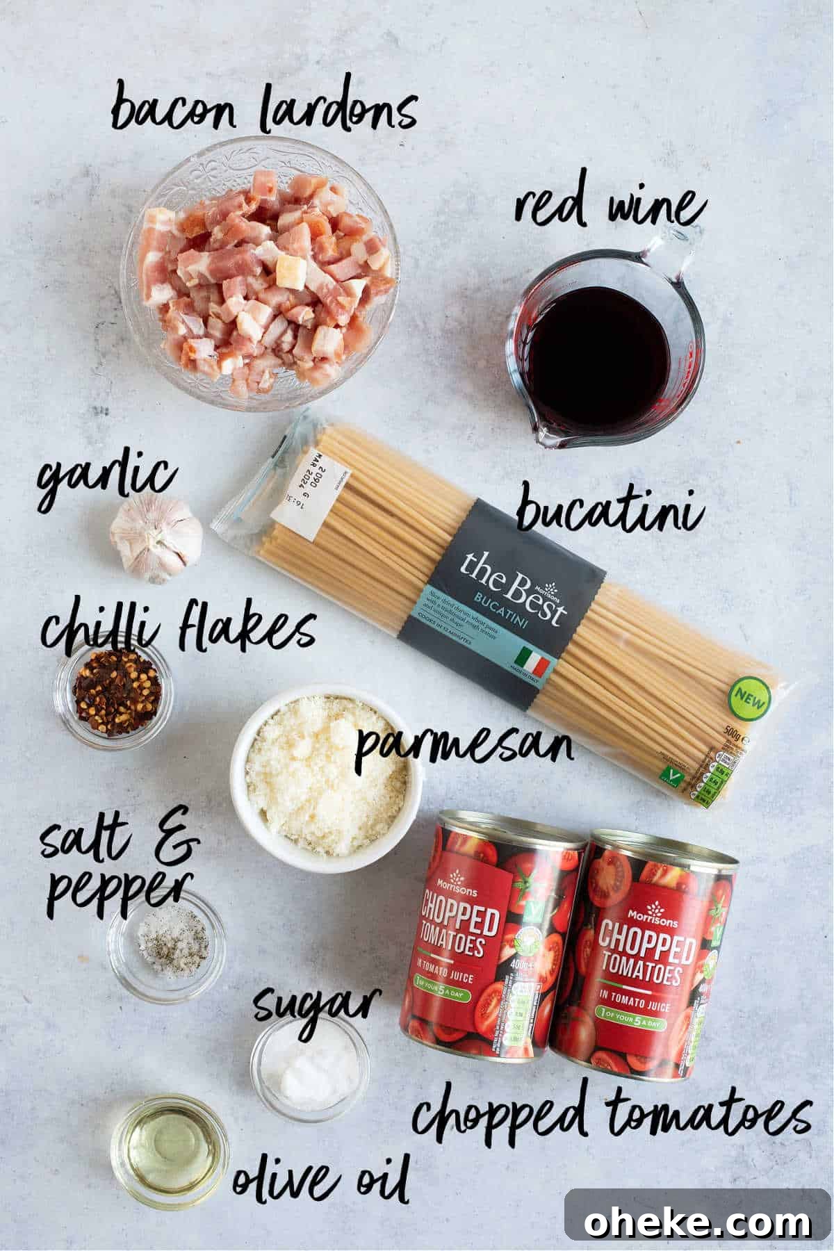Ingredients for Bucatini all'Amatriciana.