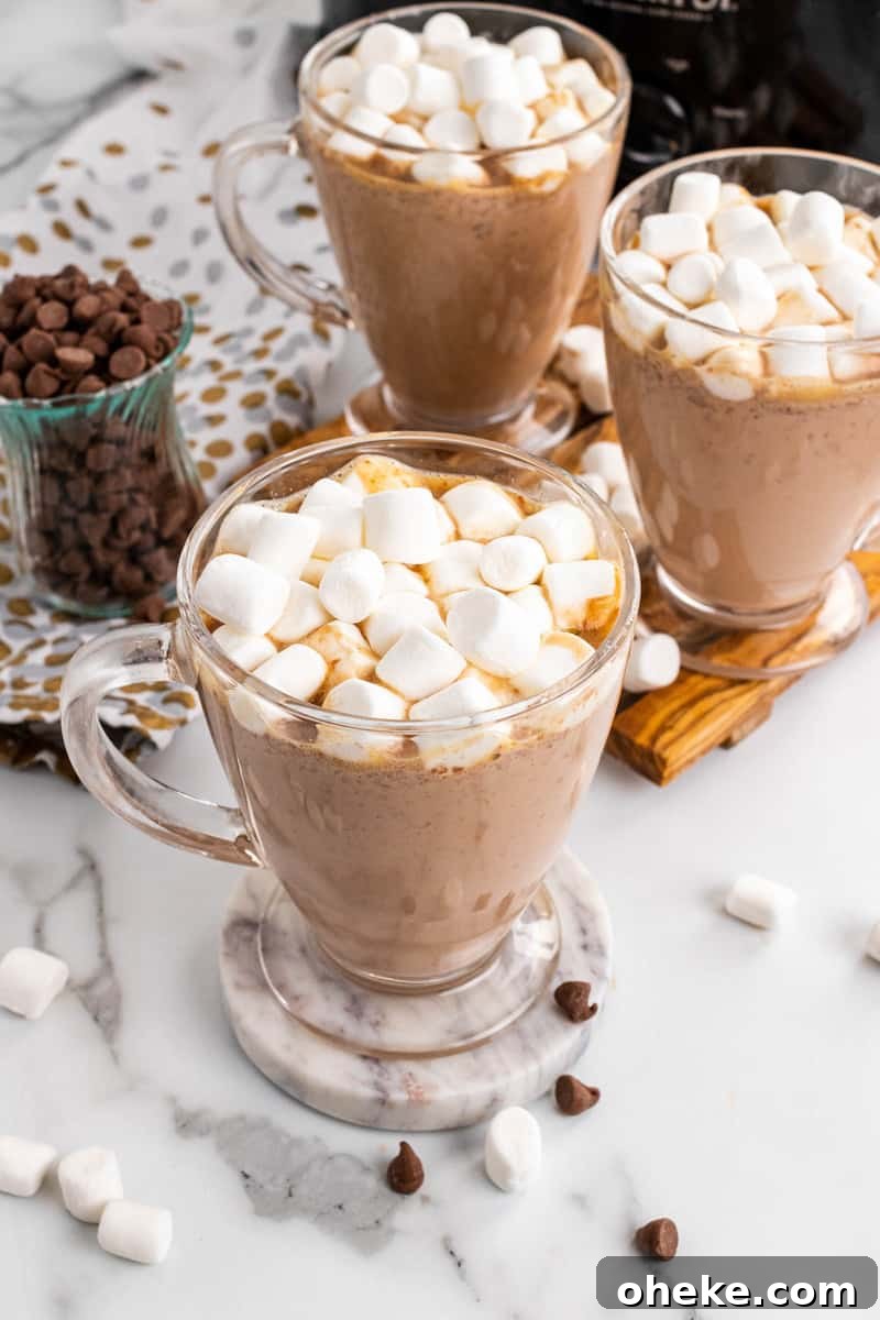 Slow Cooker Hot Chocolate in glass mugs