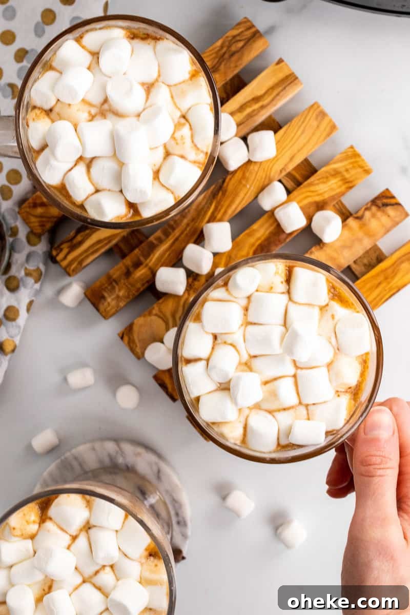 top down view of hot chocolate in mugs