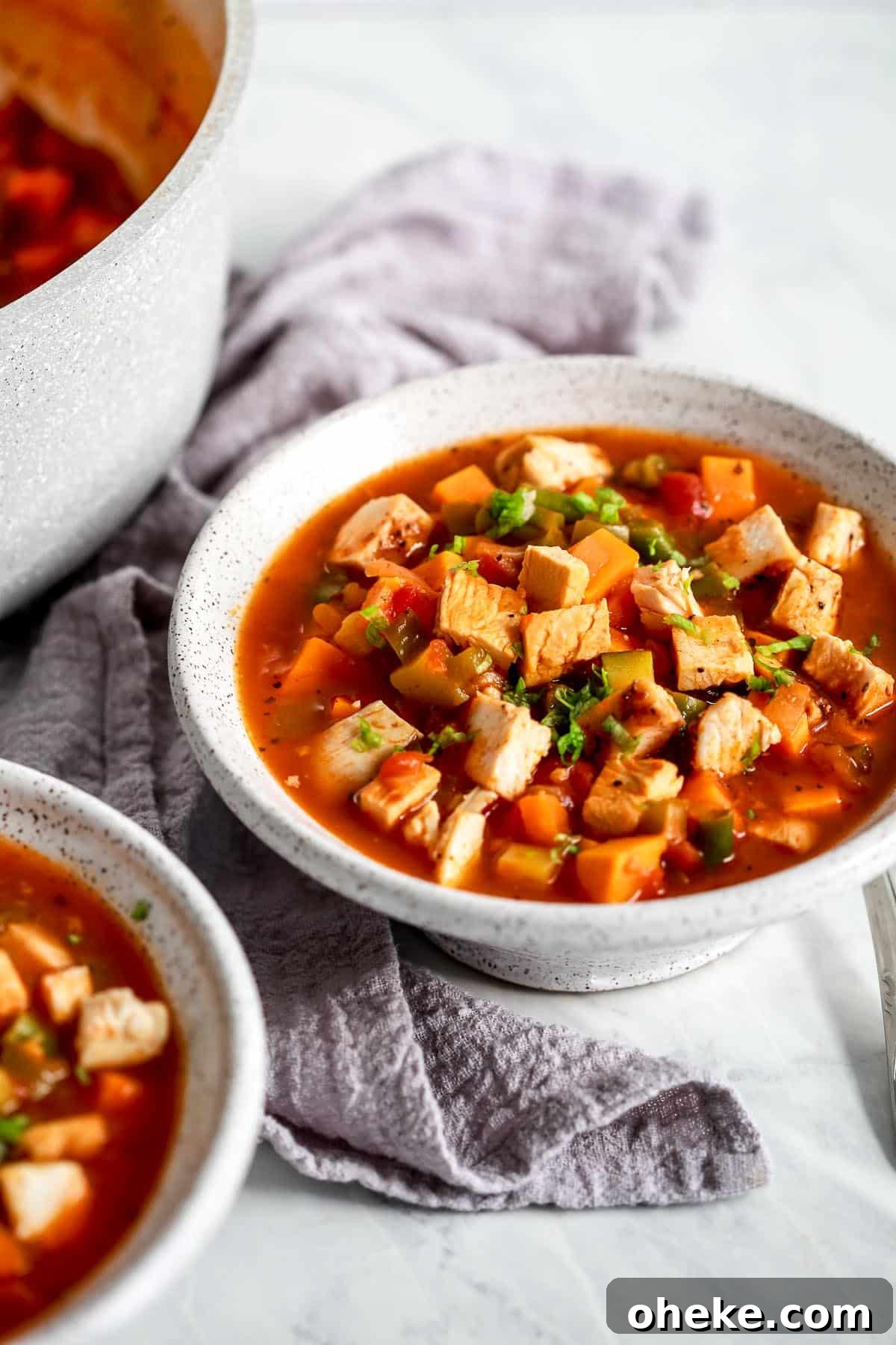chicken vegetable soup in a bowl 
