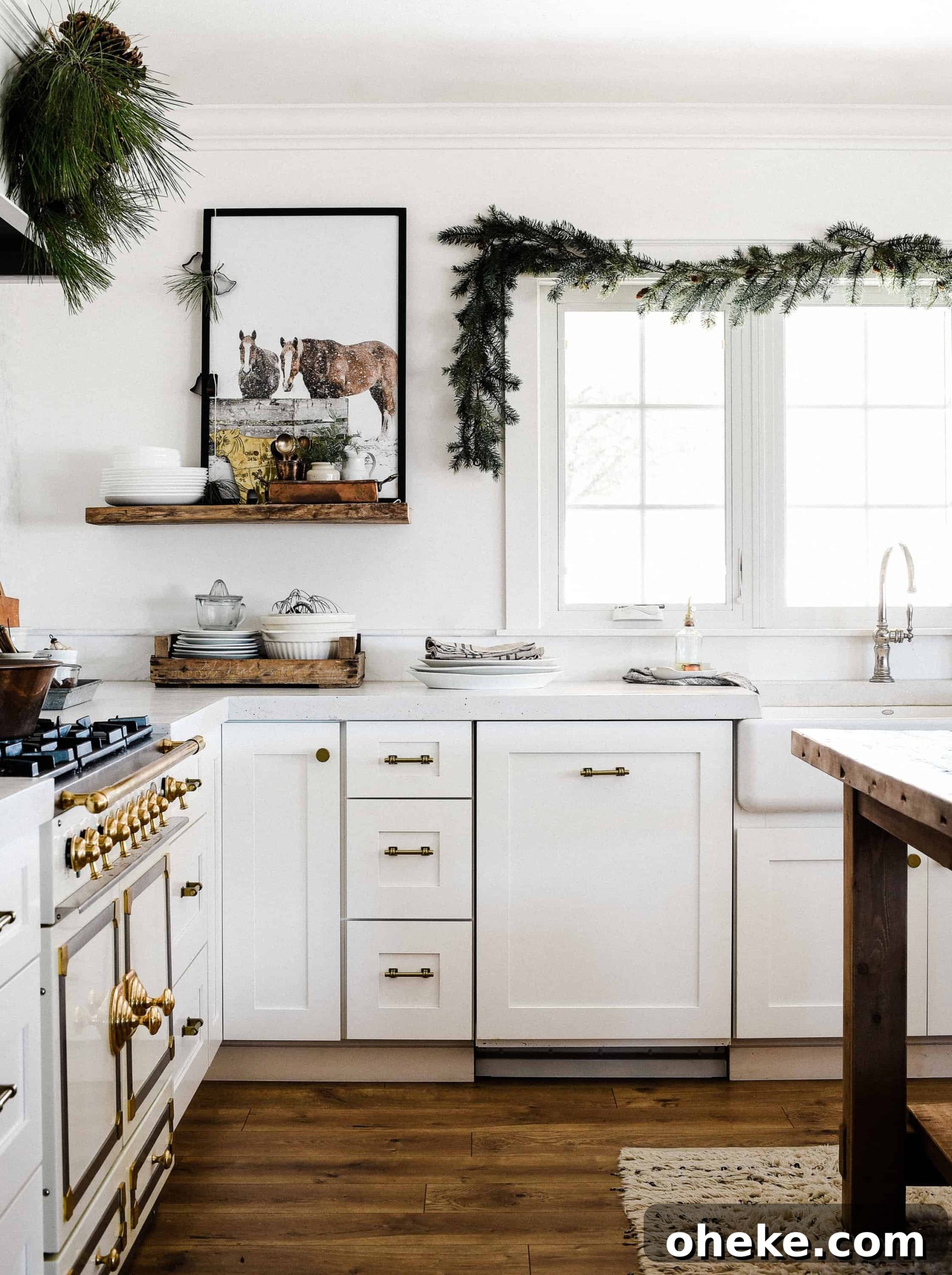 Tour our Christmas kitchen to gather ideas for decorating for the holidays this year! Use greenery and vintage touches to keep things simple and cohesive!